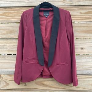Womens Open Front Contrast Lapel Blazer Jacket Red Wine Size XS